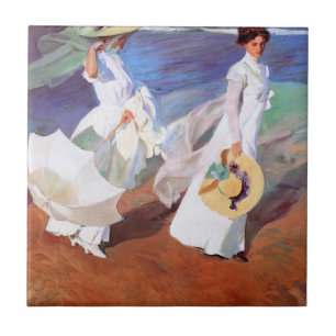 Joaquin Sorolla Women Walking Beach Kakelplatta