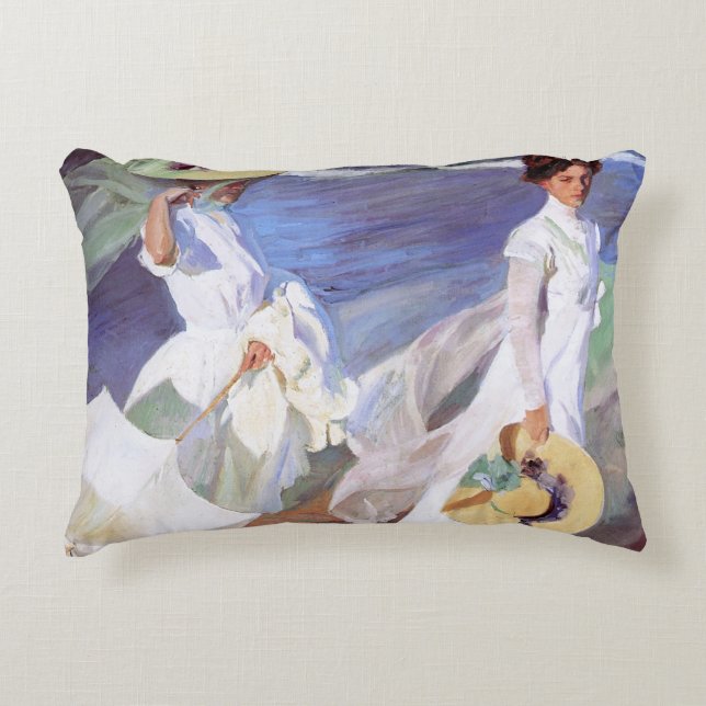 Joaquin Sorolla Women Walking Beach Prydnadskudde (Framsidan)