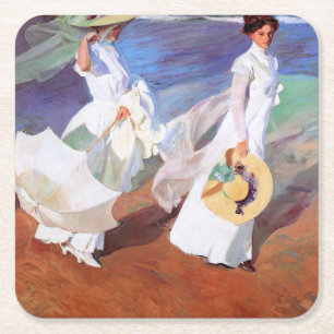 Joaquin Sorolla Women Walking Beach Underlägg Papper Kvadrat
