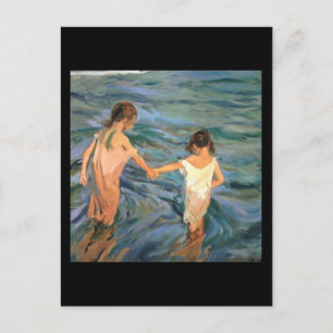 Joaquín Sorolla y Bastida Children in Sea Vykort