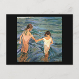 Joaquín Sorolla y Bastida Children in Sea Vykort