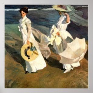 Joaquín Sorolla y Bastida Walk på stranden Poster