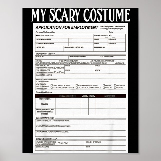 Job Application Funny Y Halloween Costume Trick Or Poster (Framsidan)