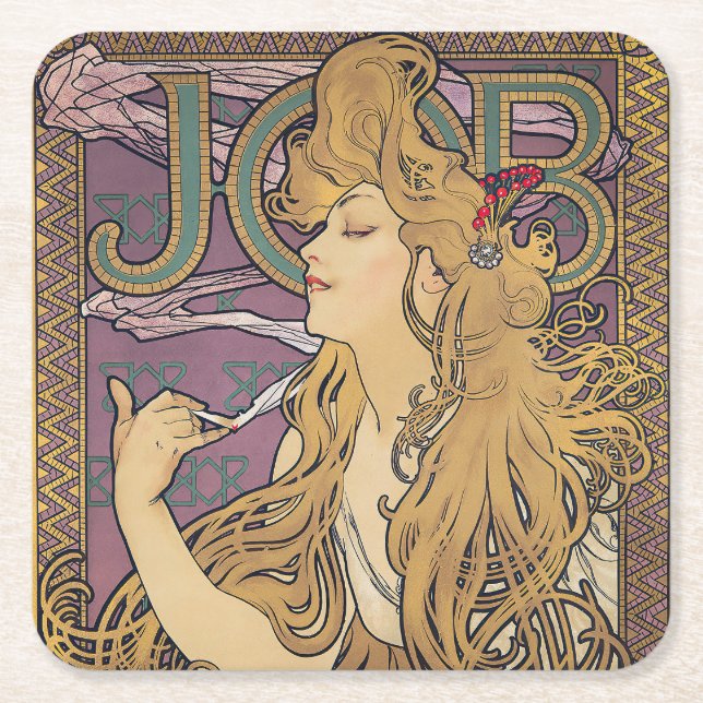 Jobb (1896) från Alphonse Mucha Underlägg Papper Kvadrat (Framsidan)