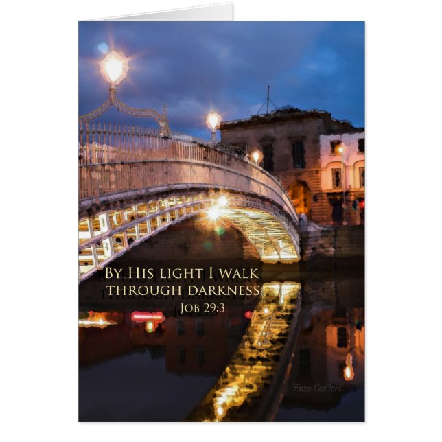 Jobb 29:3 Med hans ljus går jag genom mörker Hälsningskort (Framsidan)