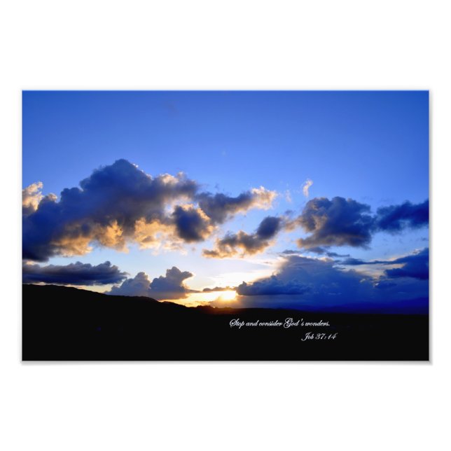 Jobb 37:14 Stanna och tänk på Guds underverk. Fototryck (Framsidan)