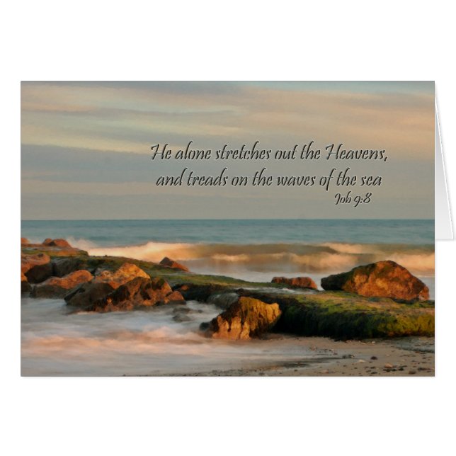Jobb 9:8 Sjölandskap med sten och vågar Hälsningskort (Framsidan Horizontal)