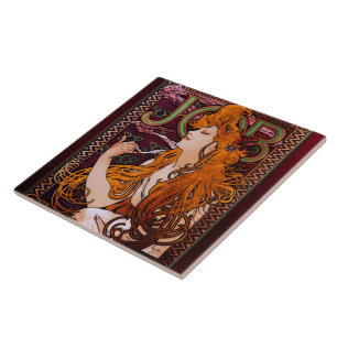 JOBB av Alphonse Mucha Vintage Art nouveau Artwork Kakelplatta