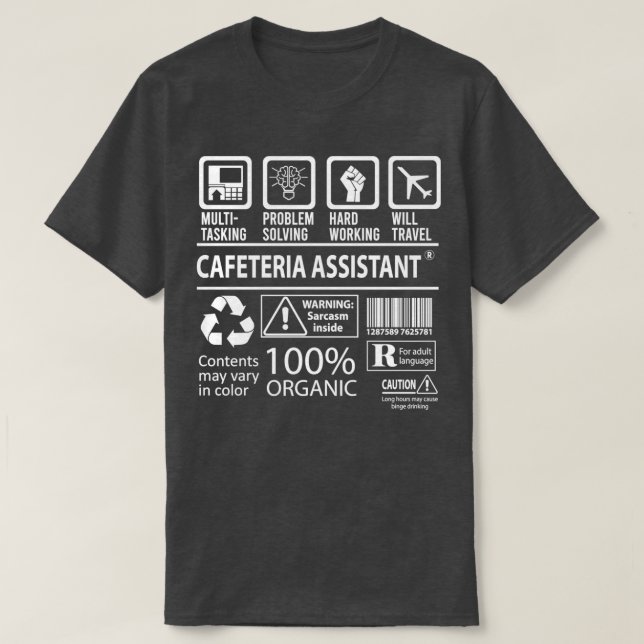 Jobb för Cafeteria Assistant MultiTasks-Auktoriser T Shirt (Design framsida)