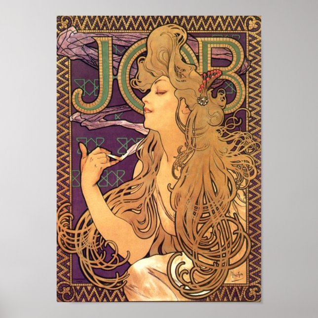 Jobb från Alfons Mucha - Art nouveau Poster (Framsidan)
