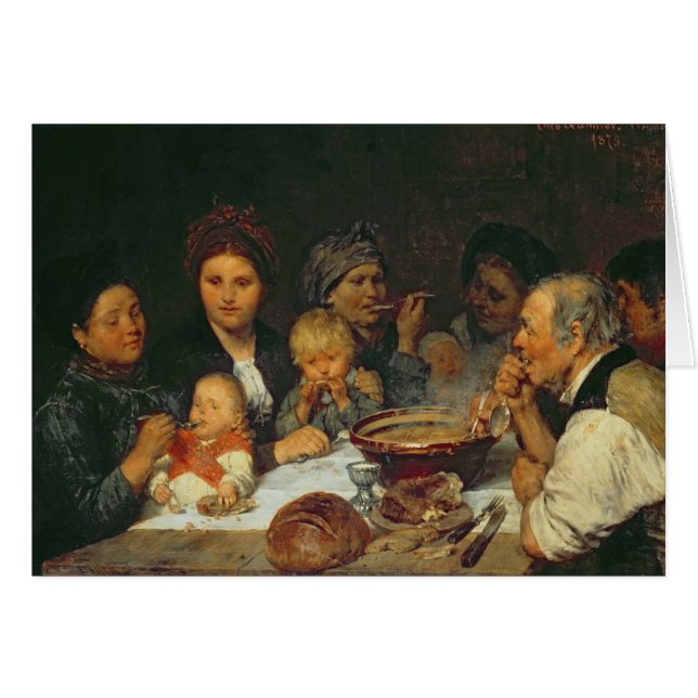 Jobbarear på ett bord, Thueringen, 1875 Hälsningskort (Framsidan Horizontal)