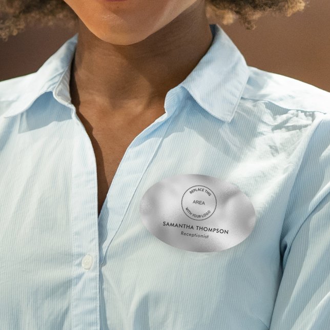 Jobbnamn för Metallic Silver Logotyp Hotel Persona Namnbricka (Skapare uppladdad)