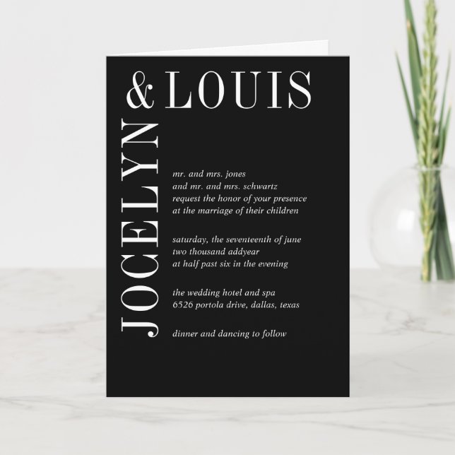 Jocelyn Black Modern Bröllop Inbjudan (Framsida)