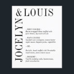 Jocelyn Svart och Vitt Modern Bröllopsmeny<br><div class="desc">Modern bröllopsmeny med en minimalistisk svart-vit design med era namn i en stor font längs vänster sida och toppen. Denna design är enkel nog för ett formellt bröllop men gör ändå ett djärvt uttalande.</div>