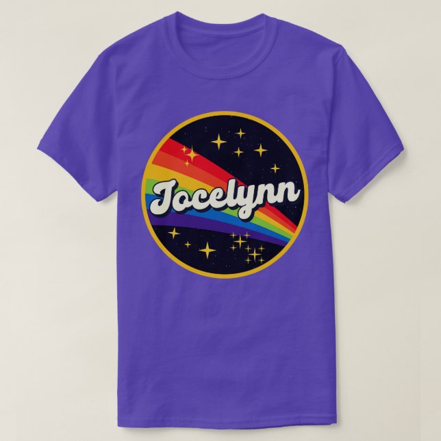 Jocelynn Rainbow in Space Vintage Stil T Shirt (Design framsida)