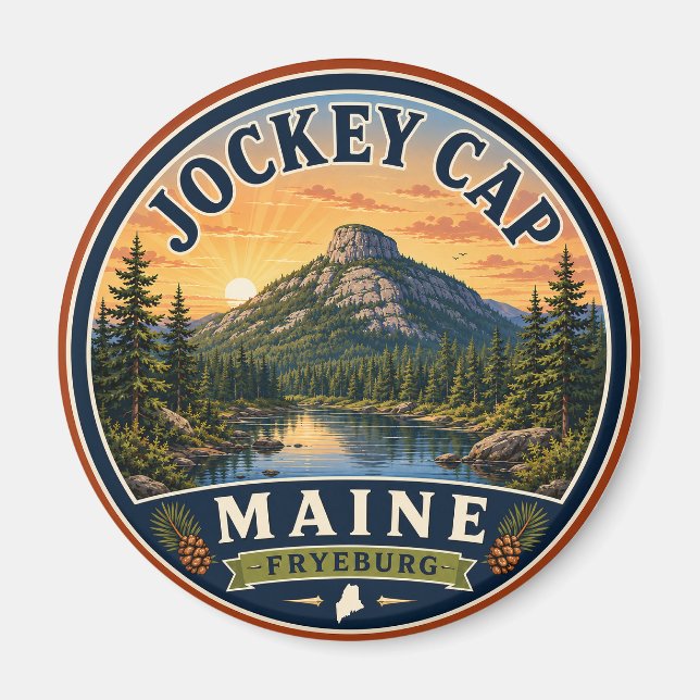 Jockey Cap Fryeburg Maine Rund Magnet (Framsidan)