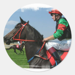 Jockey- och hästklistermärkear runt klistermärke