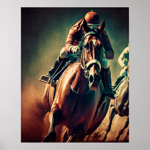 Jockey Retro Stil Horse Tävla Art Poster