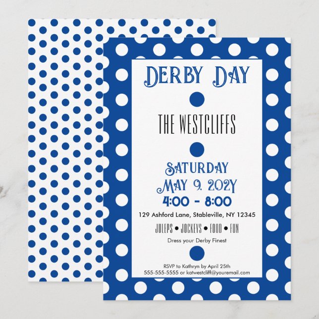 Jockey Silke Dots Blue and White Derby Party Inbjudningar (Fram/baksida)