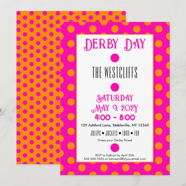 Jockey Silke Dots Shock rosa och Orange Derby Inbjudningar (Fram/baksida)