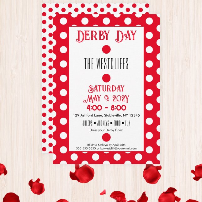 Jockey Silkesprickar Röda och Vita Derby Inbjudningar (Red and White Polka Dots Jockey Silks Derby Horse Racing Party Invitation)