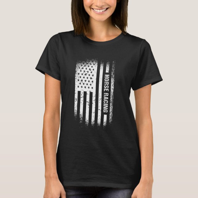 Jockey Us Flag Horse Racing T Shirt (Framsida)