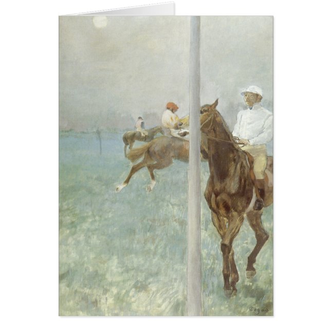 Jockeys före tävlingen av Edgar Degas Hälsningskort (Framsidan)