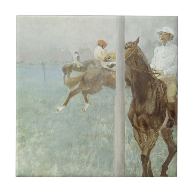 Jockeys före tävlingen av Edgar Degas Kakelplatta (Framsidan)