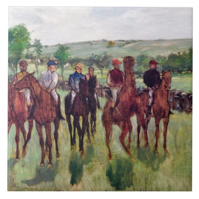 Jockeys och Tävling Horses, Edgar Degas Kakelplatta (Framsidan)