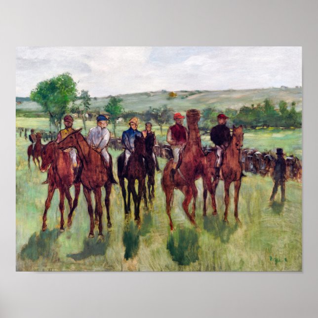 Jockeys och Tävling Horses, Edgar Degas Poster (Framsidan)