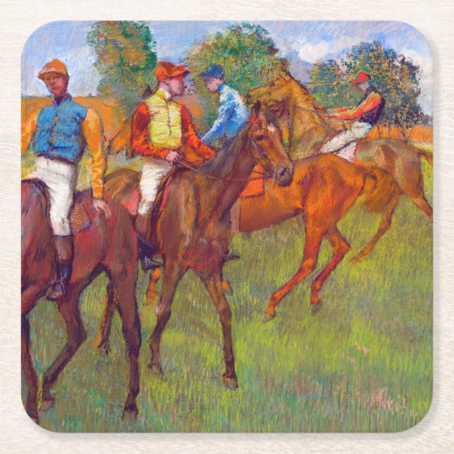 Jockeys och Tävling Horses, Edgar Degas Underlägg Papper Kvadrat (Framsidan)