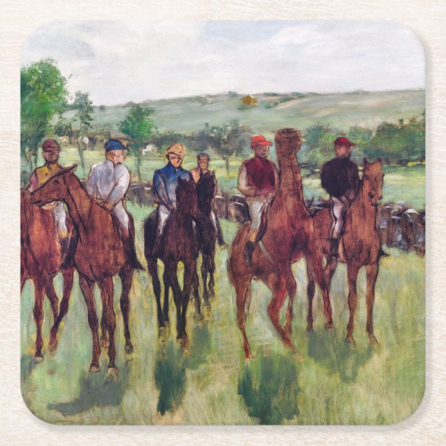 Jockeys och Tävling Horses, Edgar Degas Underlägg Papper Kvadrat (Framsidan)