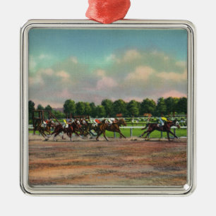 Jockeys som avslutar hästkapplöpningen på julgransprydnad metall