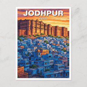 Jodhpur India Blue House Sunset Vykort
