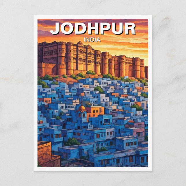 Jodhpur India Blue House Sunset Vykort (Framsida)