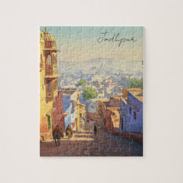 Jodhpur India Blue House Watercolor Pussel