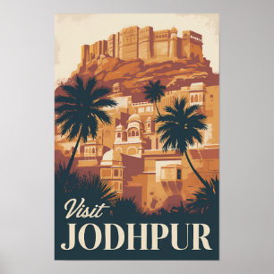 Jodhpur Indien Illustration Resa Konst Vintage Poster