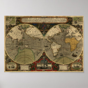 Jodocus Hondius 1595 Karta i världen Poster