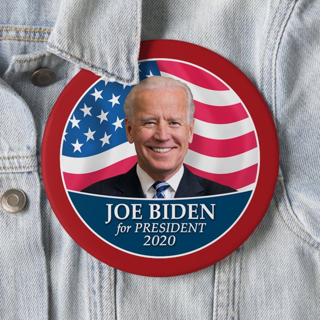 Joe Biden 2020 Photo with American Flagga red grän Knapp (In Situ)