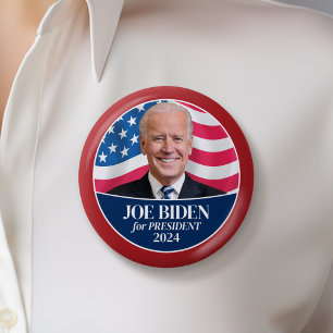 Joe Biden 2024 Photo - American Flagga red gräns Knapp