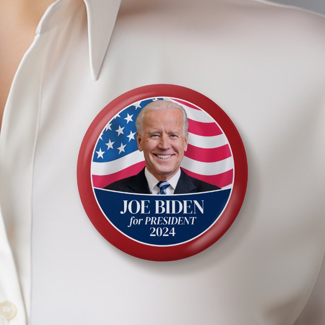 Joe Biden 2024 Photo - American Flagga red gräns Knapp (Biden Harris Campaign Button - Great Rally button for the Next Election)