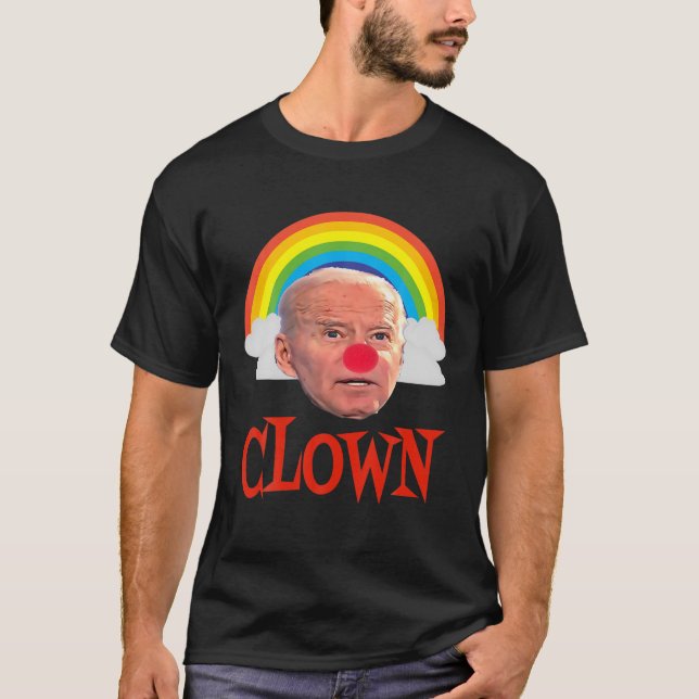 Joe Biden, clown, regnbåge och moln T Shirt (Framsida)