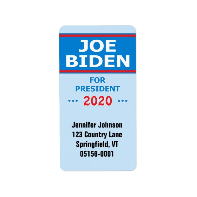 Joe Biden för president 2020 Adressetikett (Framsidan)