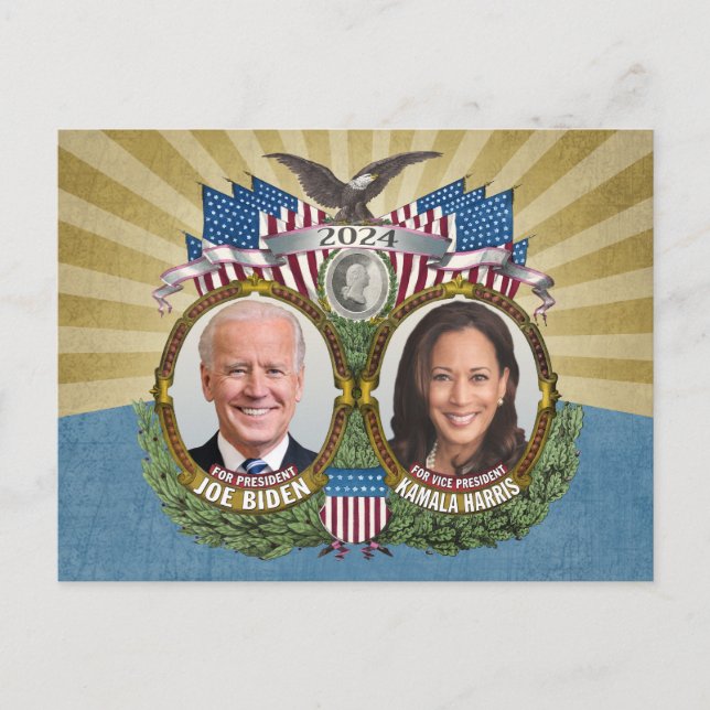 Joe Biden Kamala Harris 2024 - Jugate Photo Vykort (Framsida)