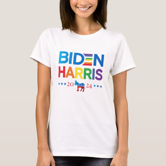 Joe Biden Kamala Harris 2024 Rainbow Gay pride T Shirt (Framsida)