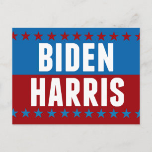Joe Biden Kamala Harris Blue Red Stars Vykort