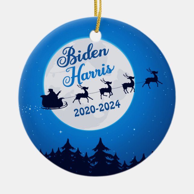 Joe Biden Kamala Harris jul Reindeer Ceramic Julgransprydnad Keramik (Framsidan)
