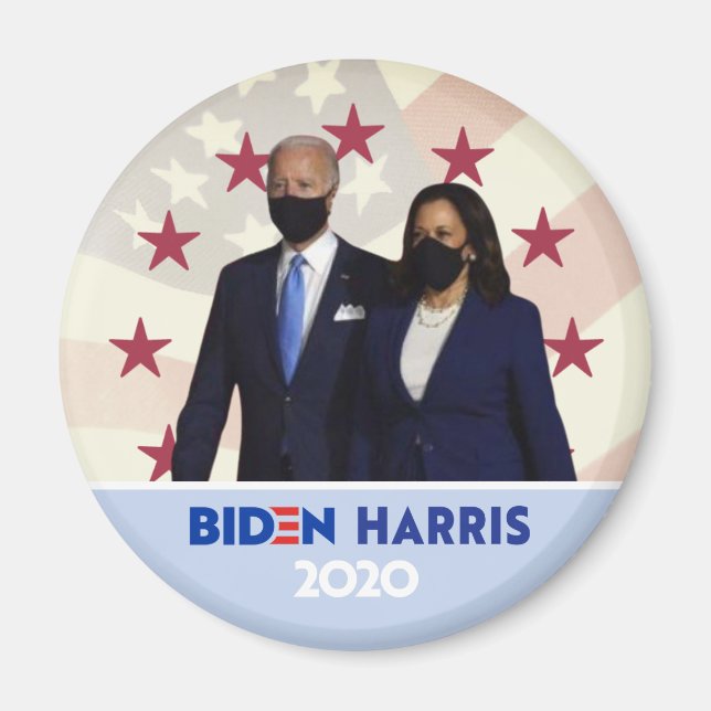 Joe Biden Kamala Harris Wearing Facemasks Magnet (Framsidan)