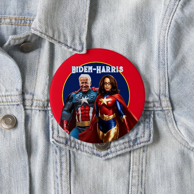 Joe Biden och Kamala Harris as Superheros Knapp (In Situ)