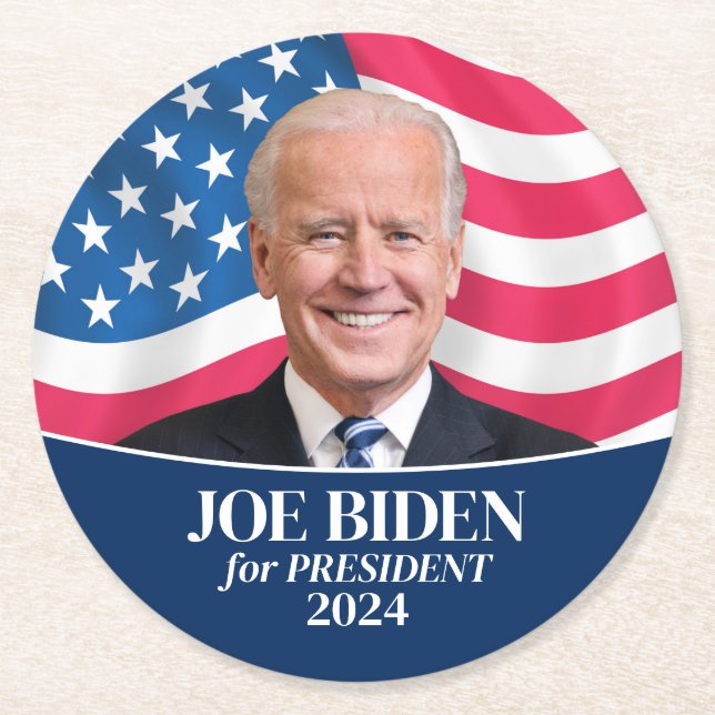 Joe Biden Photo American Flagga - President 2024 Underlägg Papper Rund (Framsidan)